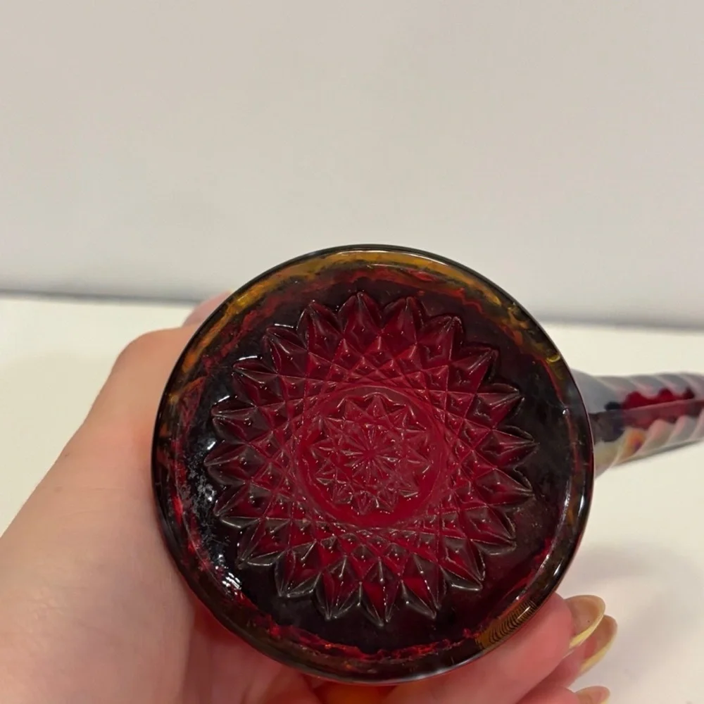 Vtg Indiana Glass Creamer Heirloom Sunset Ruby Iridescent Carnival Glass_8